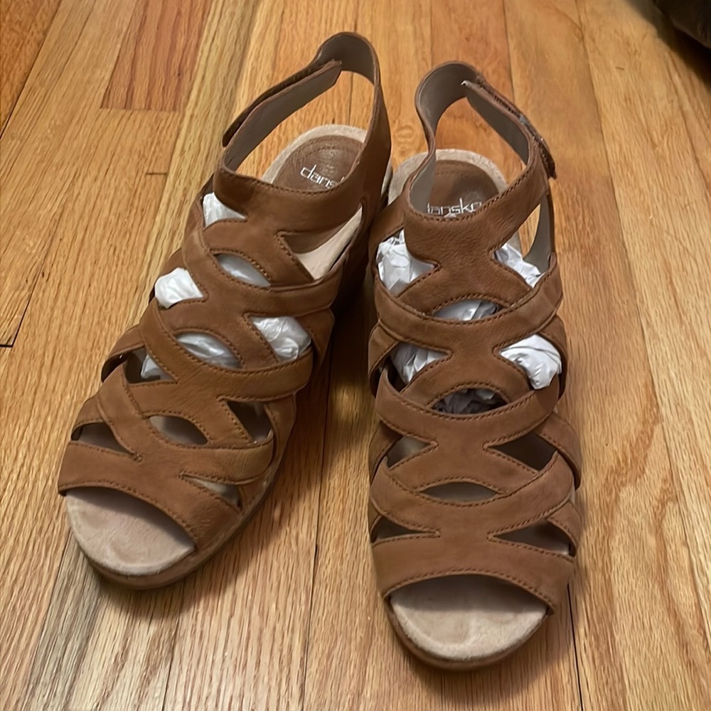 Dansko Tan Strappy Wedges